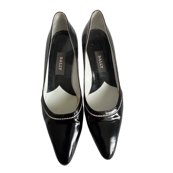 Bally Shoes - Bally Pumps Womens 6.5 Black Marsanny Patent Leather Pointed Kitten Heel Italy